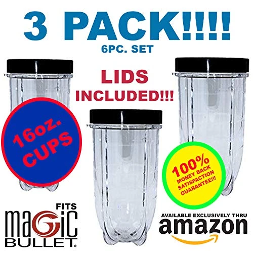 16oz Cups 6 Piece Set - 3 Replacement Cups WITH LIDS For Magic Bullet Blender LIDS INCLUDED 4 16oz Cups 6 Piece Set - 3 Replacement Cups WITH LIDS For Magic Bullet Blender LIDS INCLUDED - Image 2