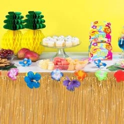 Luau Hawaiian Party Decorations, 105pcs Tropical Party Supplies With Grass Table Skirt, Palm Leaves,Hibiscus Flowers,Hawaiian Balloons For Beach Summer Tikki Hawaiian Theme Party -Wilton Shop 515uqSo2YSL