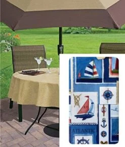 Nautical Mile Patchwork Print Vinyl Flannel Backed Tablecloth - Sailboat, Lighthouse And Anchors Motif Waterproof Patio, BBQ, Kitchen Tablecloth, 70 Inch Zippered Umbrella Round -Wilton Shop 515uxqyeg8L. AC