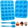 GENERIC Silicone Muffin Pan, Set Of 2 Non-Stick Cupcake Pans, 12 And 24 Cups, Blue, With Bonus Silicone Brush And Spatula -Wilton Shop 515vI2IlaTL