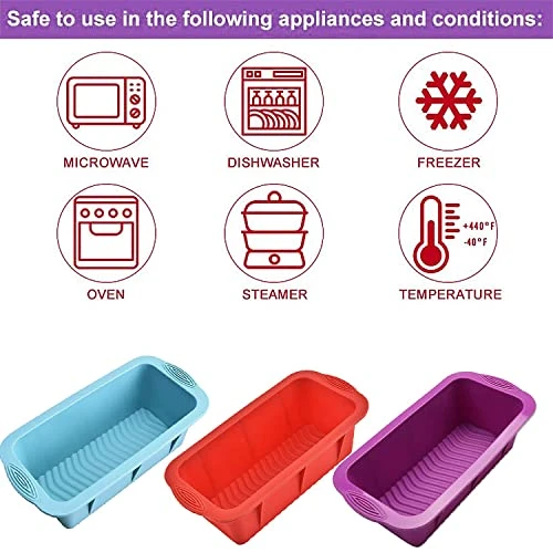 Loaf Pans For Baking Bread 8.5 X 4.5 Value 3 Pack Toast Oven Mold Silicone Food Grade Reusable Bakeware Pan Dishwasher For Kitchen Homemade Breads Cakes Meatloaf (Red+Blue+Purple-3 Pack) 7 Loaf Pans For Baking Bread 8.5 X 4.5 Value 3 Pack Toast Oven Mold Silicone Food Grade Reusable Bakeware Pan Dishwasher For Kitchen Homemade Breads Cakes Meatloaf (Red+Blue+Purple-3 Pack) - Image 5
