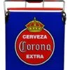 Corona Retro Ice Chest Cooler With Bottle Opener 13L (14 Qt), 18 Can Capacity, Blue And Red, Vintage Style Ice Bucket For Camping, Beach, Picnic, RV, BBQs, Tailgating, Fishing