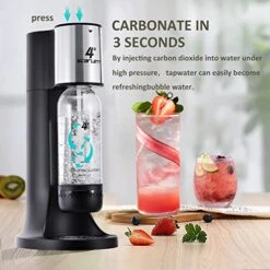 4° Sparkling Water Maker, Soda Maker Machine For Home Or Office, With 3×1.0L BPA-free Sparkling Water Bottle, Compatible With Any Screw-in 60L CO2 Carbonator(NOT Included)(Matte Black) -Wilton Shop 5162qajY4zL