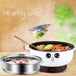 4-in-1 Multifunction Electric Skillet With Lid Nonstick Stainless Steel Small Electric Stockpot Hot Pot Skillet Noodles Rice Cooker Steamed Egg Soup Porridge Fried Cooking 110V (2.8L, Electric Skillet) -Wilton Shop 5165uvUCUHL 1