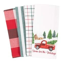 Itchen Holiday Digitally Printed Dish Towel Set Of 4, 100-Percent Cotton, 18 X 28-inch (Holiday Truck)