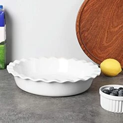 10.5-Inch Deep Pie Pans 50oz, Ceramic Large Round Pie Tins For Baking, (White 2 Pieces) -Wilton Shop 516C0wTD0HL