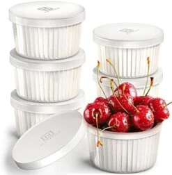 Porcelain Ramekins With Silicone Storage Lids, Set Of 6 White Ramekins, 10 Oz Oven Safe To 450 Deg F, Dishwasher Safe -Wilton Shop 516VY60mGxL. AC