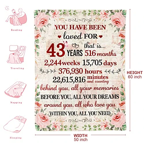 43rd Birthday Gifts For Women Happy 43rd Birthday Gifts For Her 43 Year Old Birthday Gifts For Women 43rd Birthday Decorations For Women Bestie Wife Sister Mom Friends 43rd Birthday Blanket 60"x 50" 8 43rd Birthday Gifts For Women Happy 43rd Birthday Gifts For Her 43 Year Old Birthday Gifts For Women 43rd Birthday Decorations For Women Bestie Wife Sister Mom Friends 43rd Birthday Blanket 60"x 50" - Image 6
