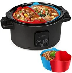 Slow Cooker Liners For Crockpot Crock Pot 6-8 QT, Reusable Silicone Slow Cooker Divider Liner Large Size For 6-8 Quart Oval Slow Cooker,Crock Pot Divider Insert, Dishwasher Safe, BPA Free(Blue +Red) -Wilton Shop 516Ye2wbfKL. AC