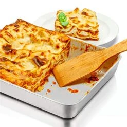 Baking Sheet Rectangular Cake Pan, Stainless Steel Lasagna Pan For Lasagna Brownie Fish Meats, 9.7-inch By 12.3-inch, Heavy Duty & Easy Clean, Rectangle - Silver -Wilton Shop 516bHfu4iZL