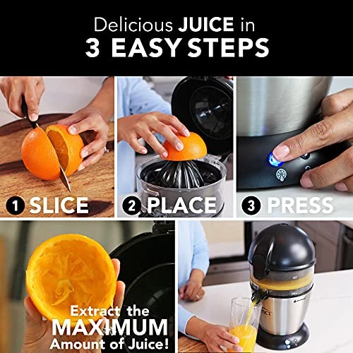 Hands-Free Patented Electric Citrus Juicer 1-Button Easy Press Lemon Lime Orange Grapefruit Juice Squeezer Easy To Clean Juicer Machine, Black/Stainless Steel 4 Hands-Free Patented Electric Citrus Juicer 1-Button Easy Press Lemon Lime Orange Grapefruit Juice Squeezer Easy To Clean Juicer Machine, Black/Stainless Steel - Image 2