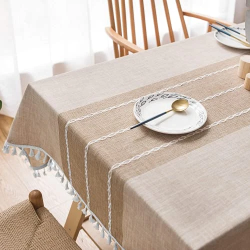 Waterproof Tablecloth Embroidery Burlap Linen With Tassel - Heavy Duty Fabric Wrinkle Free Rectangle Table Cloth For Tables Rustic Farmhouse Tablecloths For Outdoor Party Kitchen 55x102 Coffee 6 Waterproof Tablecloth Embroidery Burlap Linen With Tassel - Heavy Duty Fabric Wrinkle Free Rectangle Table Cloth For Tables Rustic Farmhouse Tablecloths For Outdoor Party Kitchen 55x102 Coffee - Image 4