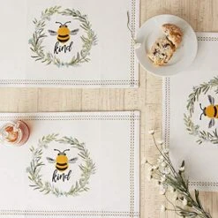 Bumblebee Checkered Kitchen Collection, Reversible Placemat Set, 13x19, Bee Kind Gingham, 4 Piece -Wilton Shop 516ht17ee5L