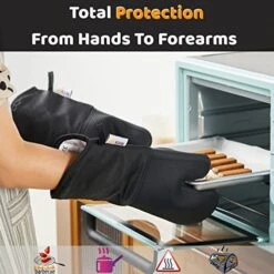 Durable Thick Oven Mitts Black, JEEKOIN Silicone Oven Gloves 14 Inch Heat Resistant 581 F With Soft Cotton Lining, Waterproof Oven Mitt Flexible Grip For Kitchen Cooking Baking, BPA Free, 1 Pair -Wilton Shop 516jih8xF2L