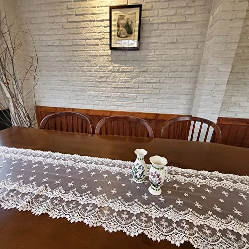 Inicia Table Lace Runner 12×70 Inch Embroidered For Holiday Wedding Picnic Daily Dinner Tables White Decor (Polyester, 12"×70" (31cm×180cm)) 4 Inicia Table Lace Runner 12×70 Inch Embroidered For Holiday Wedding Picnic Daily Dinner Tables White Decor (Polyester, 12"×70" (31cm×180cm)) - Image 2