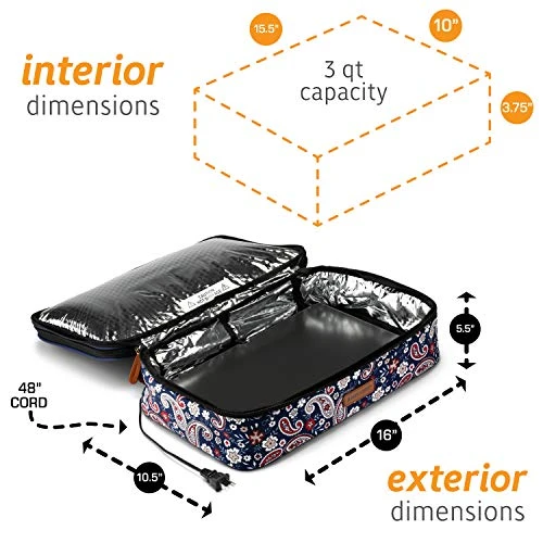 HotLogic 16801170-BPSL Food Warming Tote Casserole Carrier Plus 120V, Blue Paisley 5 HotLogic 16801170-BPSL Food Warming Tote Casserole Carrier Plus 120V, Blue Paisley - Image 3