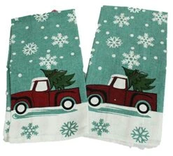 8 Pc Vintage Truck Merry Christmas Place Mat Kitchen Decor Set - Matching Placemats, Kitchen Towels, Pot Holder, And Oven Mitt - Comes In An Organza Bag So It's Ready For Giving! -Wilton Shop 517Hkv6NLUL