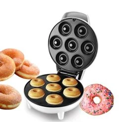 Mini Donut Maker, Mini Donut Maker Machine, Donuts Maker, Makes 7 Donuts Easy Release Heat Dissipation Prevent Slip Portable Electric Doughnut Maker