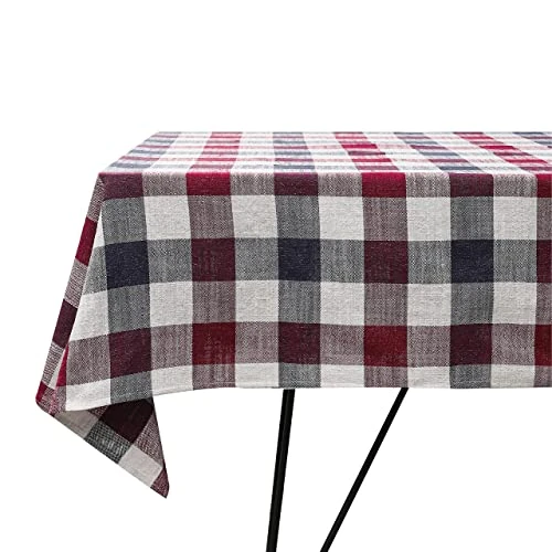 Navy Red Rectangular Tablecloth Fuchsia Blue Gingham Checkered Plaid Table Cloth Dining Table Decor,Navy Red,52"x70",4-6 Seats 4 Navy Red Rectangular Tablecloth Fuchsia Blue Gingham Checkered Plaid Table Cloth Dining Table Decor,Navy Red,52"x70",4-6 Seats - Image 2