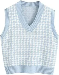 NC Autumn And Winter New European And American Women's Clothing Houndstooth Knitted Vest V-Neck Sleeveless Pullover Sweater -Wilton Shop 517PfN28mS. AC