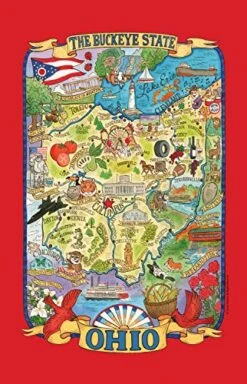 Signs Adventure Destinations Ohio Map Tea Kitchen Towel, 18" X 28", Various