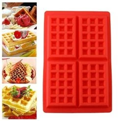 Silicon 4 Cavity Waffle Mould | Each Waffle 12 X 9 Cm (Red)
