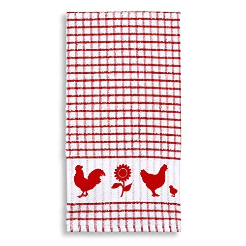 Backyard Chickens Windowpane Check Cotton Terrycloth Kitchen Towels, Set Of 4 (Red) 5 Backyard Chickens Windowpane Check Cotton Terrycloth Kitchen Towels, Set Of 4 (Red) - Image 3