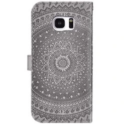 Compatible With Samusng Galaxy S7 Edge Case Emboss Mandala Floral Pu Leather Wallet Strap Case With Card Holder Slots Shockproof Magnetic Kickstand Stand Folio Flip Book Protective Cover,gray -Wilton Shop 517rdnkwQaL
