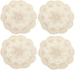 Round Coaster 4-Pieces Handmade Crochet Small Cotton Doilies Lace Table Hollow Placemats 8-Inch (White) -Wilton Shop 517s CLdujL. AC