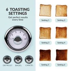 Classic 4-Slice Wide Slot Toaster, Retro Vintage Design With Six Toasting Settings & Removable Crumb Tray, Aqua -Wilton Shop 517v3PDZHSL