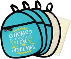 Pot Holders And Kitchen Towel, Heat Resistant Potholder 4 Piece With Microfiber Towel 1 Piece, Funny Baking Theme Hot Pats Festive Gift Oven Mitts For Cooking Baking BBQ (Dull-red, 5) -Wilton Shop 518DITMudcL. AC