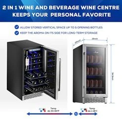 15 Inch Built-In/Freestanding 32 Bottles Or 96 Cans Wine Cellar And Beverage Fridge Smart Control Stainless Steel Mirror Glass Door W/Lock EFC-ZFA88 Compressor Wine Cooler Refrigerator -Wilton Shop 518F9YRBYXS