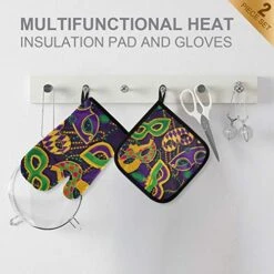 Mardi Gras Oven Mitt Pot Holder Gift Set Carnival Masquerade Mask Necklace Funny Cooking Glove Kitchen Potholder BBQ For Baking -Wilton Shop 518HTTRvVPL