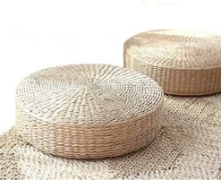 DUOSHIDA Tatami Floor Pillow Sitting Cushion,Round Padded Room Floor Straw Mat For Outdoor Seat(2 Pack 19.7x4.3)