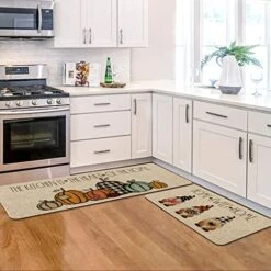 Artoid Mode Home Sweet Home Gnome Pumpkin Decorative Kitchen Mats Set Of 2, The Kitchen Is The Heart Of The Home Seasonal Fall Holiday Party Vintage Low-Profile Floor Mat - 17x29 And 17x47 Inch -Wilton Shop 518PIWf2VzL