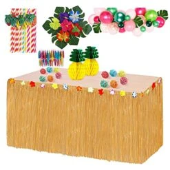 Luau Hawaiian Party Decorations, 105pcs Tropical Party Supplies With Grass Table Skirt, Palm Leaves,Hibiscus Flowers,Hawaiian Balloons For Beach Summer Tikki Hawaiian Theme Party