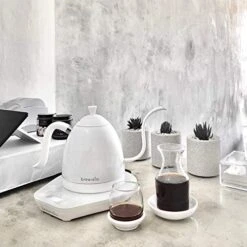 Artisan Electric Gooseneck Kettle, 1 Liter, For Pour Over Coffee, Brewing Tea, LCD Panel, Precise Digital Temperature Selection, Flash Boil And Keep Warm Settings (Pearl All White) -Wilton Shop 518TVXIOWQL