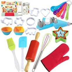 Kids Cooking And Baking Set Real Baking Gift Includes Kids Apron,Chef Hat,Oven Mitt&Utensil,Recipes For The Curious Young Junior Chef -Wilton Shop 518YgnAiBGL
