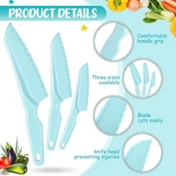 3 Pcs Toddler Knife Set With Cutting Board Serrated Edges Firm Grip 3 Sizes Kids Knifes For Real Cooking Baking Blue Plastic Kids Cooking Utensils Kid Safe Knives For Cutting Salad Fruit Cake Lettuce -Wilton Shop 518hQ7w4ULL