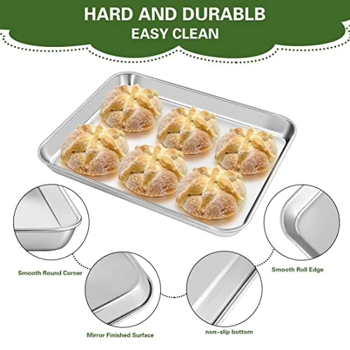 Baking Sheet Set For Baking And Roasting,KnmyLife Stainless Steel Small Toaster Oven Tray Pan Set Of 2,Rectangle Size 10.4 X 8 X 1 & 12.5 X 9.8 X 1 Inch,Durable And Oven-safe 5 Baking Sheet Set For Baking And Roasting,KnmyLife Stainless Steel Small Toaster Oven Tray Pan Set Of 2,Rectangle Size 10.4 X 8 X 1 & 12.5 X 9.8 X 1 Inch,Durable And Oven-safe - Image 3