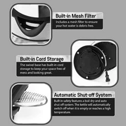 KT-602 Electric 1.7L BPA Free Glass Kettle Cordless 360° Base, Stylish Blue LED Interior, Handy Auto Shut-Off Function – Quickly Boil Water For Tea & More, Stainless Steel -Wilton Shop 518wlVJOTFL