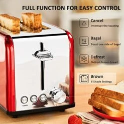REDMOND 2 Slice Toaster Stainless Steel Toaster Wide Slots With Bagel Defrost Cancel Function 6 Bread Shade Settings For Bread Waffles Auto Shutoff Red 12 REDMOND 2 Slice Toaster Stainless Steel Toaster Wide Slots With Bagel Defrost Cancel Function 6 Bread Shade Settings For Bread Waffles Auto Shutoff Red -Wilton Shop 519OiNrIeJL