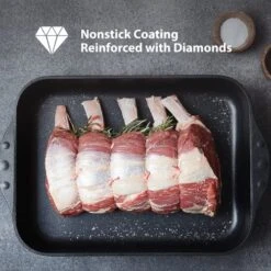 Roaster 8.3"x13" (5.3 Qt) HD Nonstick Diamond Coated Aluminum Roaster Includes Lid Dishwasher & Oven Safe Roaster Grey -Wilton Shop 519SAMZuqEL