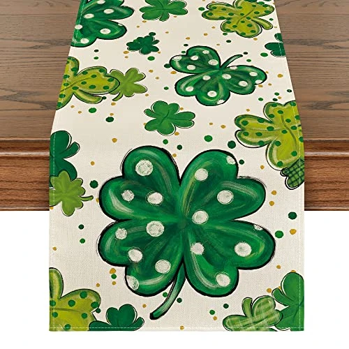 Watercolor Shamrock St. Patrick's Day Table Runner, Seasonal Spring Holiday Kitchen Dining Table Decoration For Indoor Outdoor Home Party Decor 13 X 72 Inch 3 Watercolor Shamrock St. Patrick's Day Table Runner, Seasonal Spring Holiday Kitchen Dining Table Decoration For Indoor Outdoor Home Party Decor 13 X 72 Inch