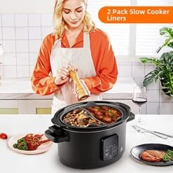 Slow Cooker Divider Liners Fit 6 QT, Silicone Slow Cooker Liners, Reusable & Dishwasher Safe & Leakproof Slow Cooker Liner Inserts 2 Pack (Grey) -Wilton Shop 519bd6WuuhL