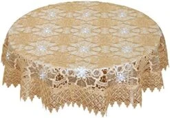 Beige Embroidered Lace Tablecloth 48 Inch Round -Wilton Shop 519diBCnlfL. AC