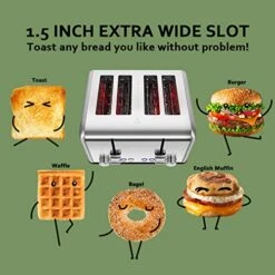 Toaster 4 Slice, CUSIMAX Stainless Steel Toaster, Bread Toasters 4 Extra Wide Slot With Bagel/Defrost/Cancle Function,6 Shade Settings With Removable Crumb Tray -Wilton Shop 519p6JIAl0L