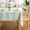 Stitching Tassel Tablecloth Striped Table Cloth Rectangle Cotton Linen Dust-Proof Table Cover For Kitchen Dinning 54 X 70 Inch Teal -Wilton Shop 519sQj0XR3L