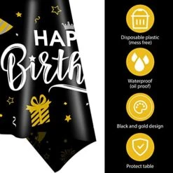 Happy Birthday Decorations, 1pcs Black And Gold Birthday Tablecloth For Men Women, Plastic Disposable Rectangle Table Cover For 90th 80th 70th 60th 50th 40th 30th Birthday Party Decor- 54" X 108" -Wilton Shop 519y2QLiDEL