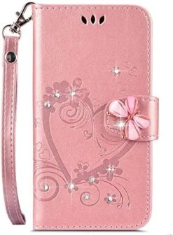 Galaxy Note 9 Case,Shiny Butterfly Rhinestone Emboss Love Floral Pu Leather Diamond Bling Wallet Strap Case With Card Holder Magnetic Flip Cover Compatible With Samsung Galaxy Note 9,rosy -Wilton Shop 51A8YlFqbPL. AC